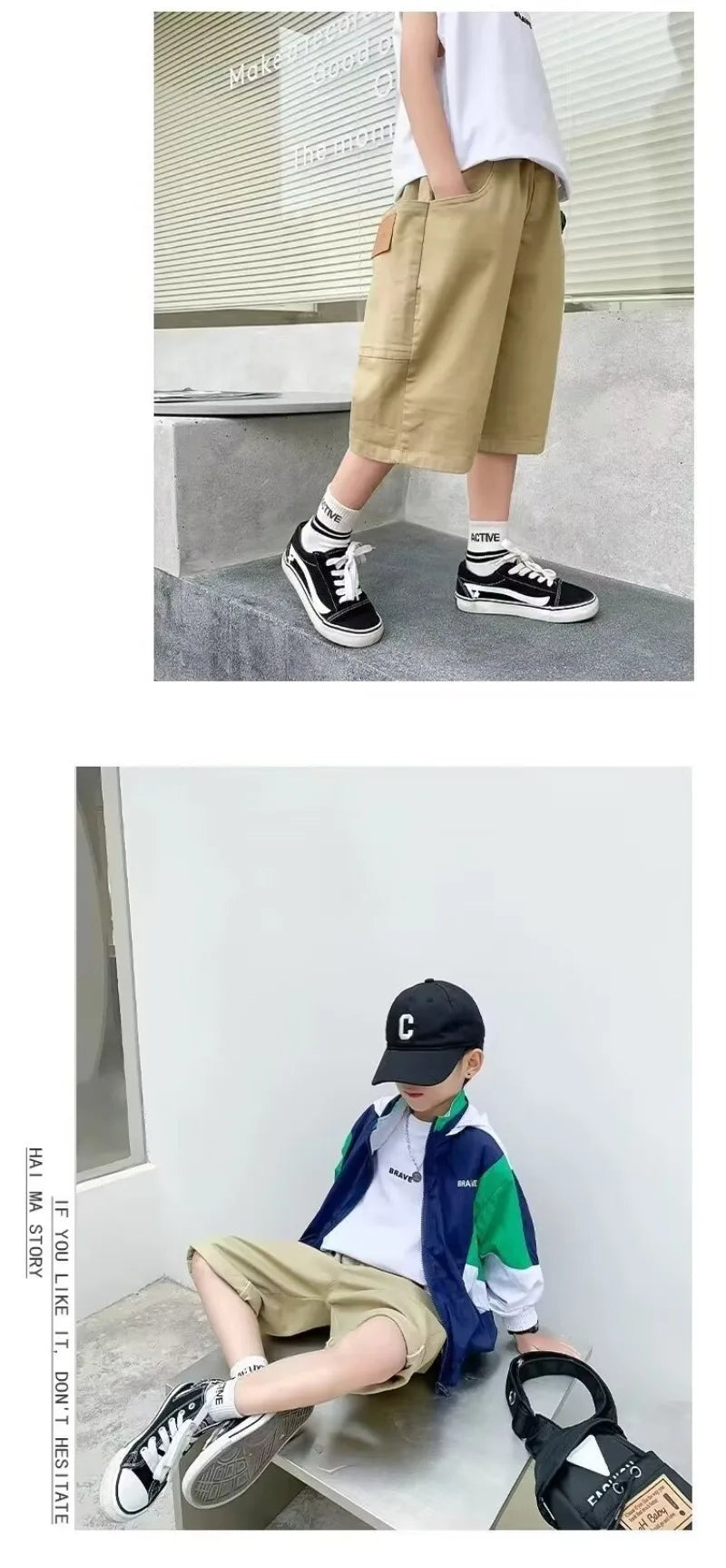 UNITIM Summer 3-14Y Kids Boy Shorts Sticker Pockets Children Boys Half-length Pant Loose Casual Elastic Waist Junior Boys Shorts