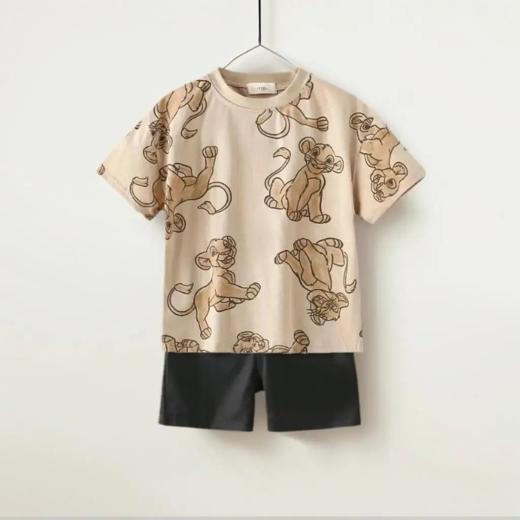 Children's All Over Print Casual Sets Lion King Winnie The Pooh Mickey Print Kids Loose Two Piece Sets Summer New Boys And Girls