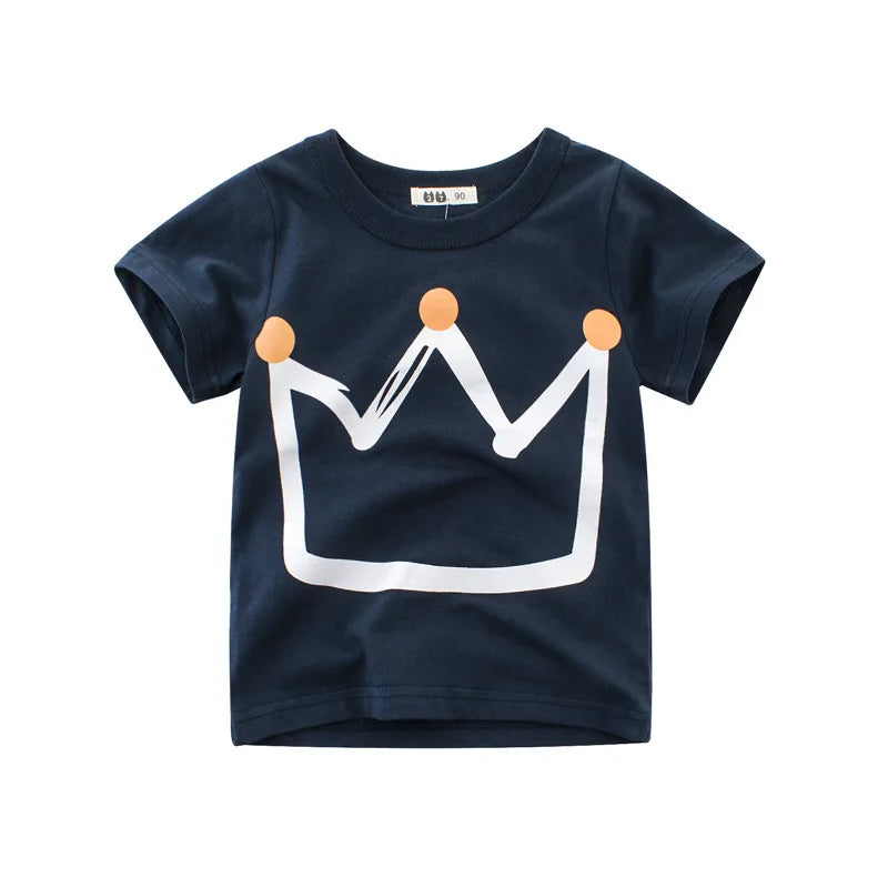 2-9 Y Boys T-Shirts Cartoon Animals Baby Kids Tees Children Cotton Short Sleeves Summer Tops Car Dinosaur Shark Printing