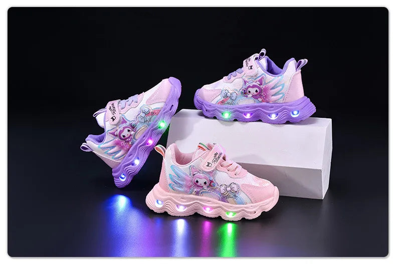 2026 Summer Sanrio Kuromi Child Casual Shoes New Style Led Light Sneakers   Kids Anti-Slip Running Shoes