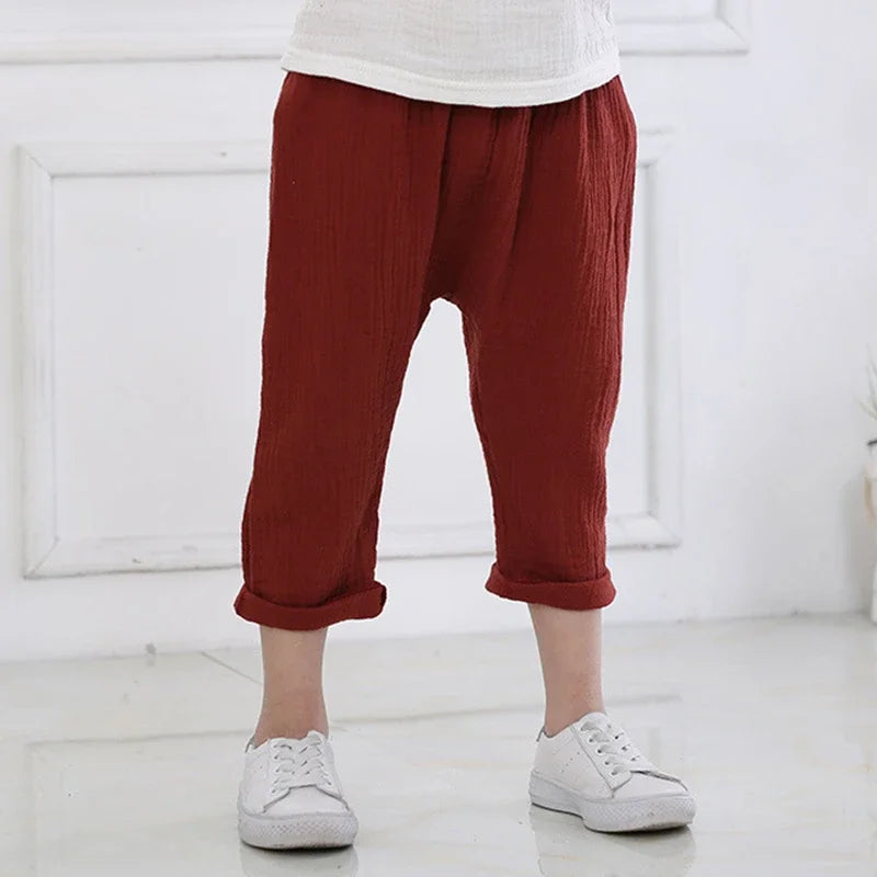 Kids Pants Boy Girl Summer Linen Pleated Trousers Children Ankle-length Pants for Baby Boys Pants Casual Harem kids clothes