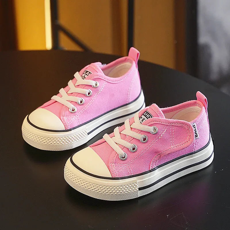 Spring Autumn Children Canvas Shoes Boys High Top Girls Casual Board Shoes Soft Soled Velcro Antiskid Solid Color Breathable