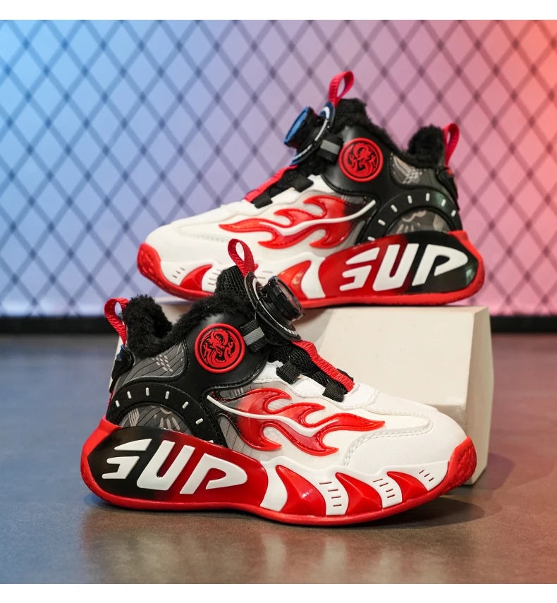 New autumn/winter 2025 children's basketball shoes with waterproof leather surface and training sports shoes for boys and girls