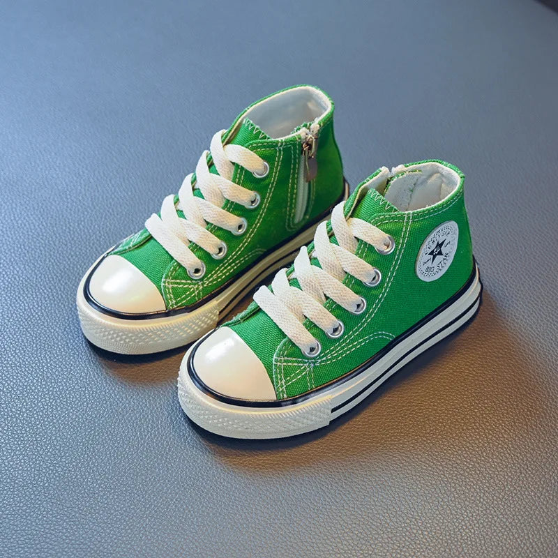 Girls Spring Korean Version Soft Soled Casual Shoes Boys High Top Canvas Shoes Children Antiskid Student Board Shoes Solid Color