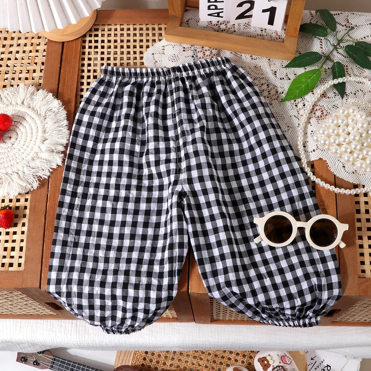 0-7Y Baby Girls Boys Mosquito Trousers 2026 Summer Kids Plaid Pants Breathable Repellent Lantern Daily Outdoor Children Clothing