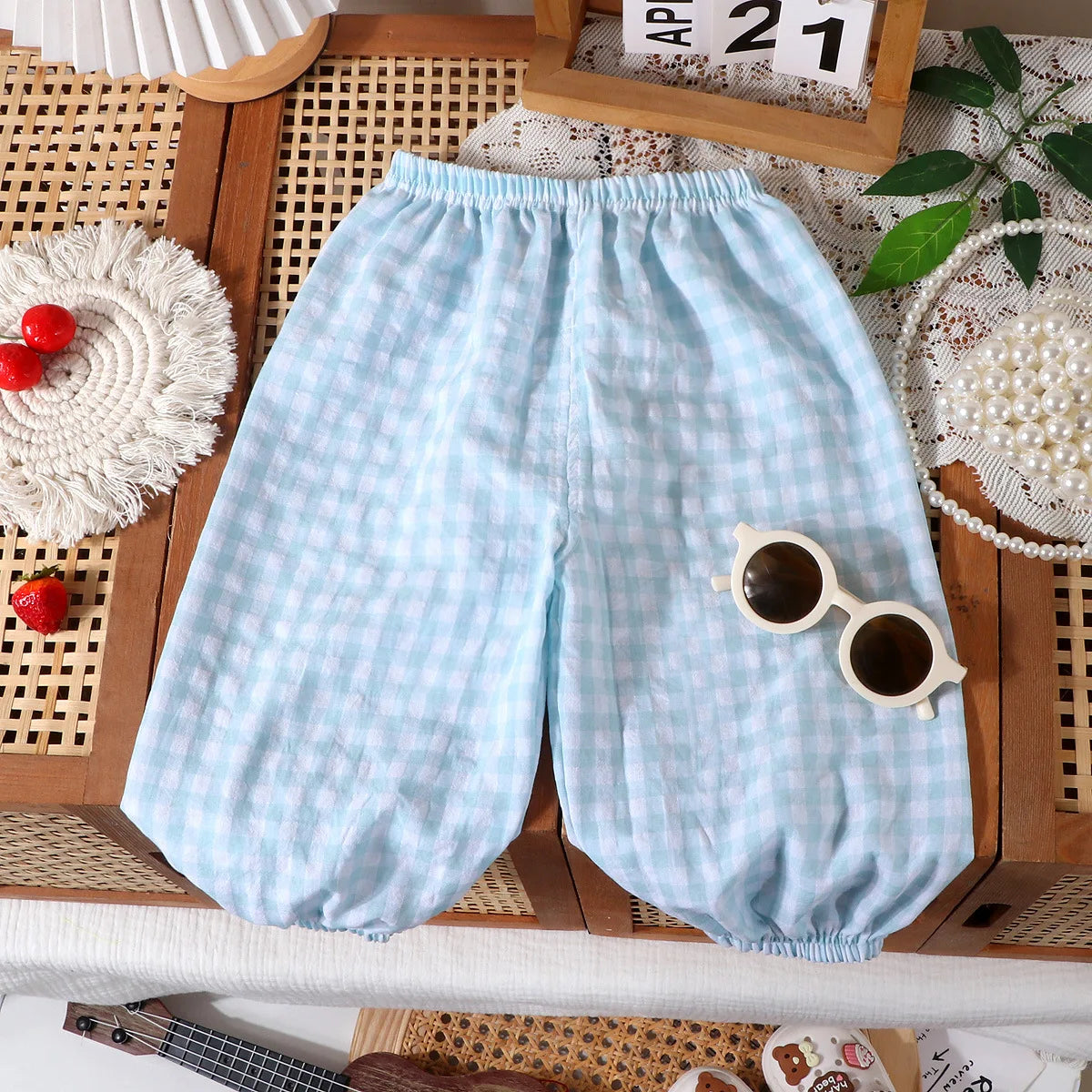 0-7Y Baby Girls Boys Mosquito Trousers 2026 Summer Kids Plaid Pants Breathable Repellent Lantern Daily Outdoor Children Clothing
