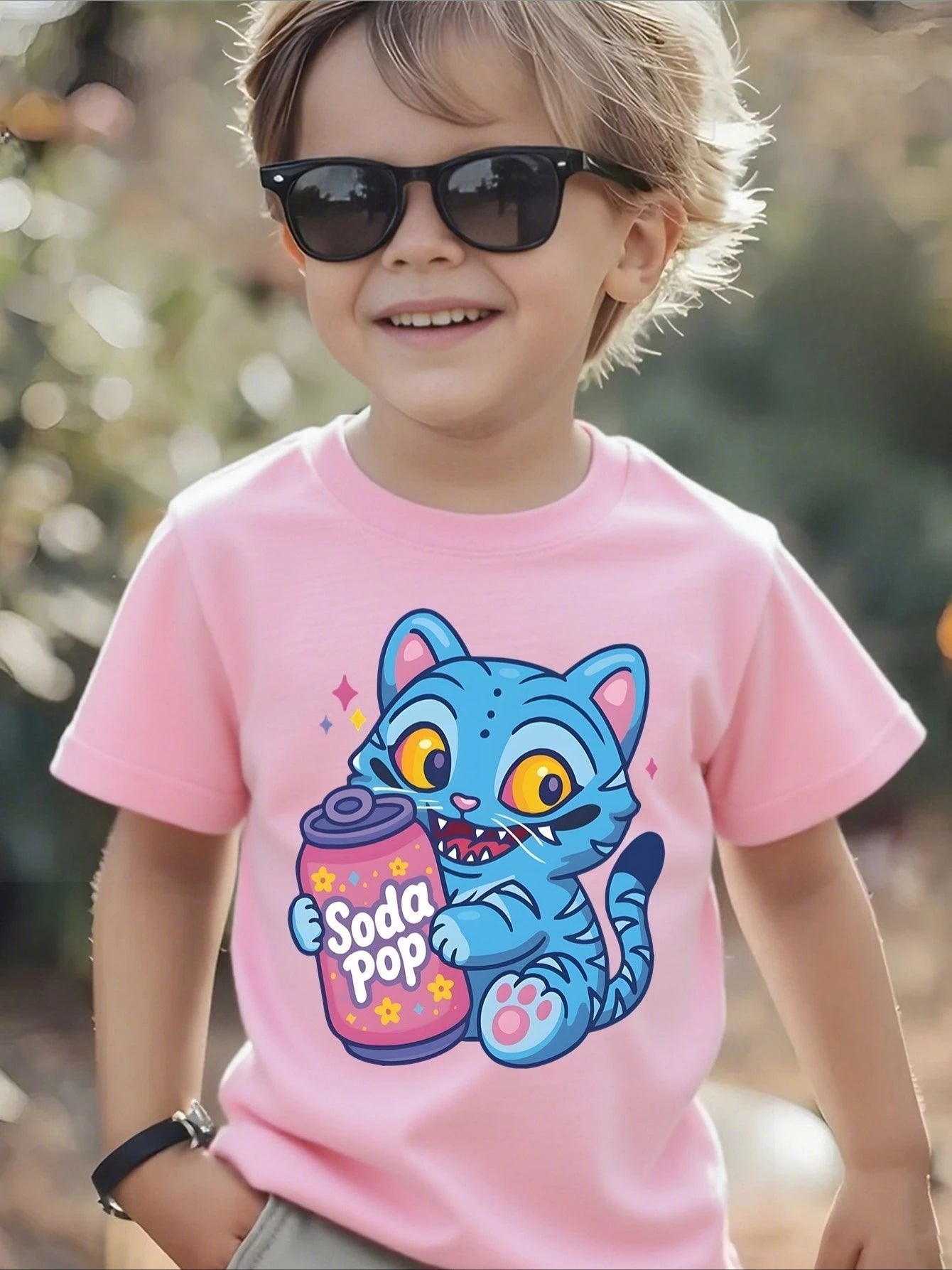 Boys' K-Pop Inspired Soda Pop Graphic T-Shirt Soft Breathable Comfortable Fabric Round Neck Short Sleeve T-Shirt Summer Tops