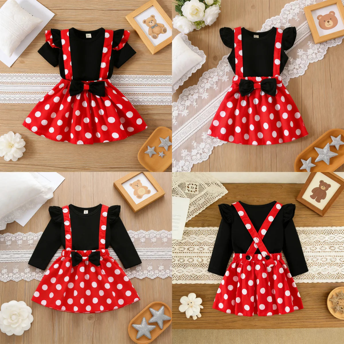 Girls' Dress Adorable Polka Dot Bow Long-Sleeve Baby Girl Dress Sweet Princess Birthday Party Baby Dress Baby Girl Clothing