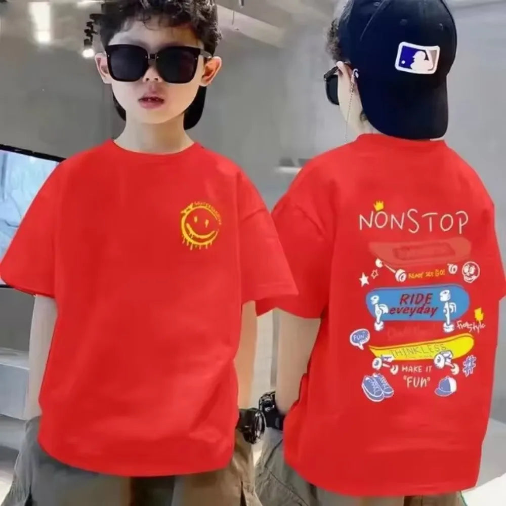 100% Cotton Kids T-shirt Summer Streetwear Cool Graffiti Print Boys Girls Short Sleeve Children Tops High Quality