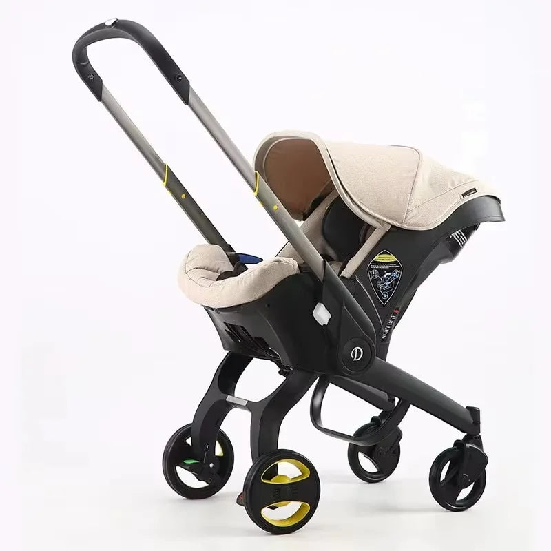 Newborn to Toddler Travel System All-in-One Baby Mobility Solution, Stroller + Car Seat + Cradle + Basket, Anti-Rebound Handle Design, Shock Absorption Plastic, 5-Point Safety Belt, Foot Brake, Unfold 82cm, Fold 60cm, 0-6 Yea