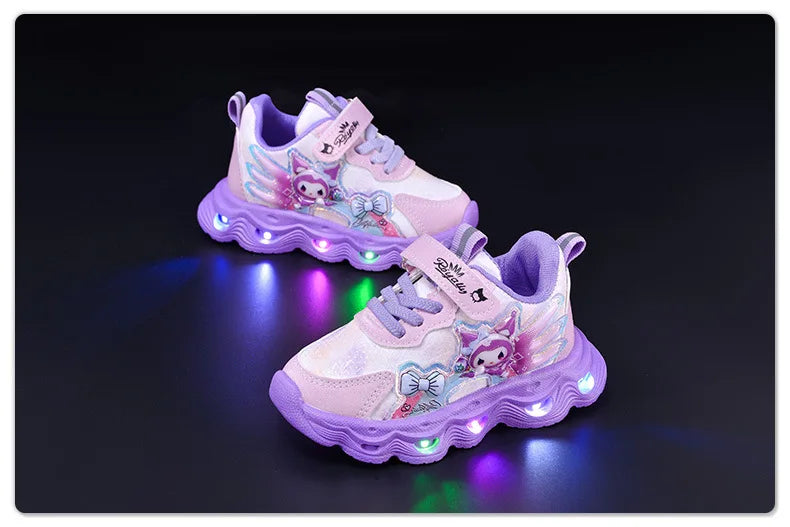 2026 Summer Sanrio Kuromi Child Casual Shoes New Style Led Light Sneakers   Kids Anti-Slip Running Shoes
