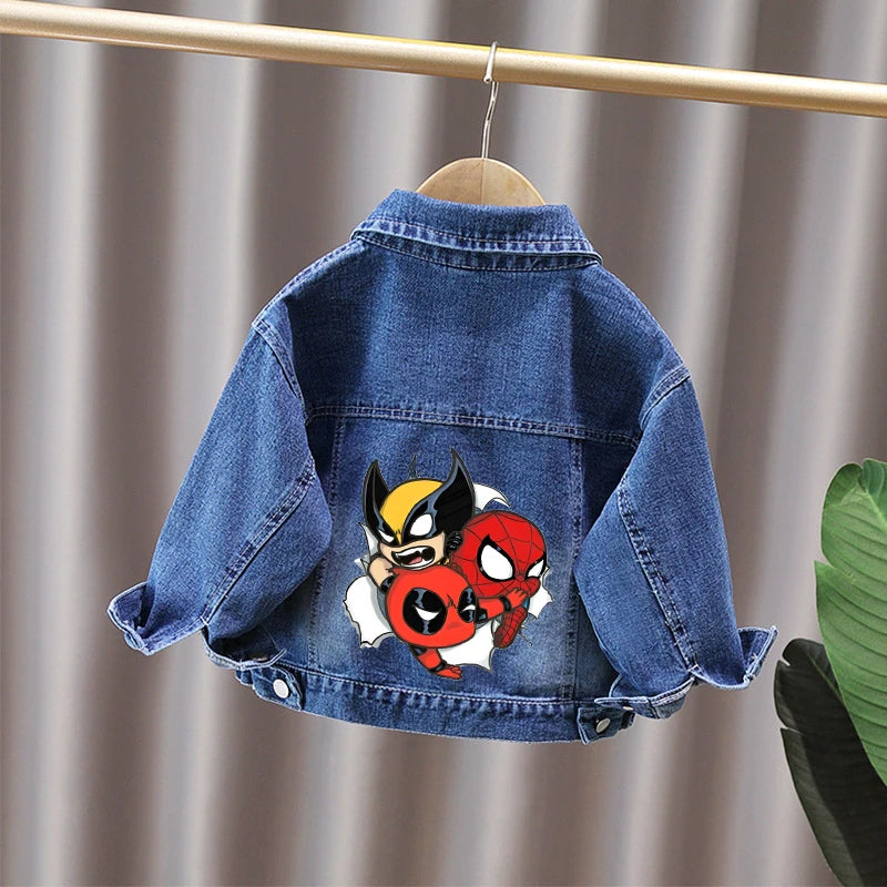 Cartoon Spiderman Print Boys' Casual Single-Button Denim Jacket Spring Autumn New Style Children's Jeans Coat for Ages 2-11