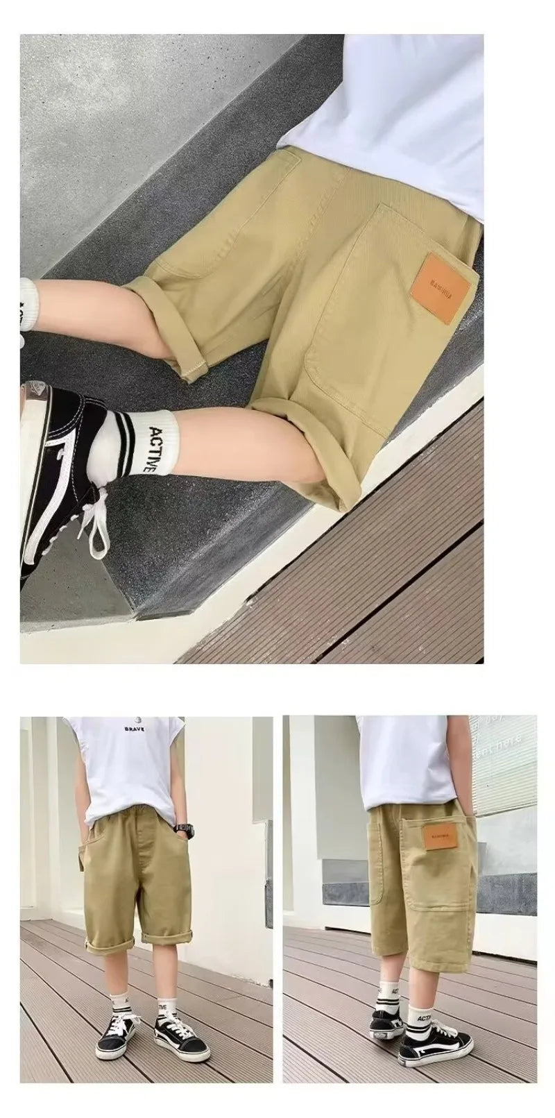 UNITIM Summer 3-14Y Kids Boy Shorts Sticker Pockets Children Boys Half-length Pant Loose Casual Elastic Waist Junior Boys Shorts