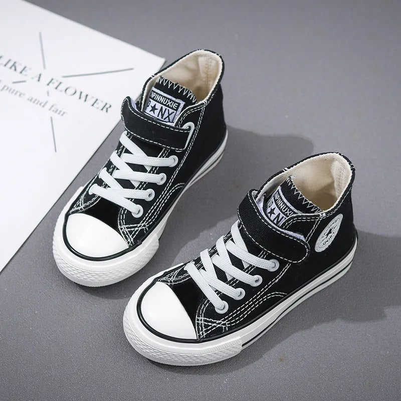 Canvas Shoes Student Casual New Children Hook and Loop Slip on Flat Board Shoes Kids Soft Bottom Non Slip Breathable Sneakers