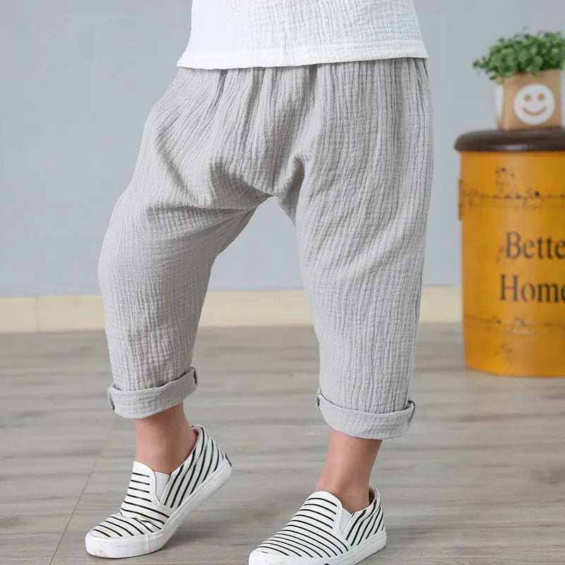 Kids Pants Boy Girl Summer Linen Pleated Trousers Children Ankle-length Pants for Baby Boys Pants Casual Harem kids clothes