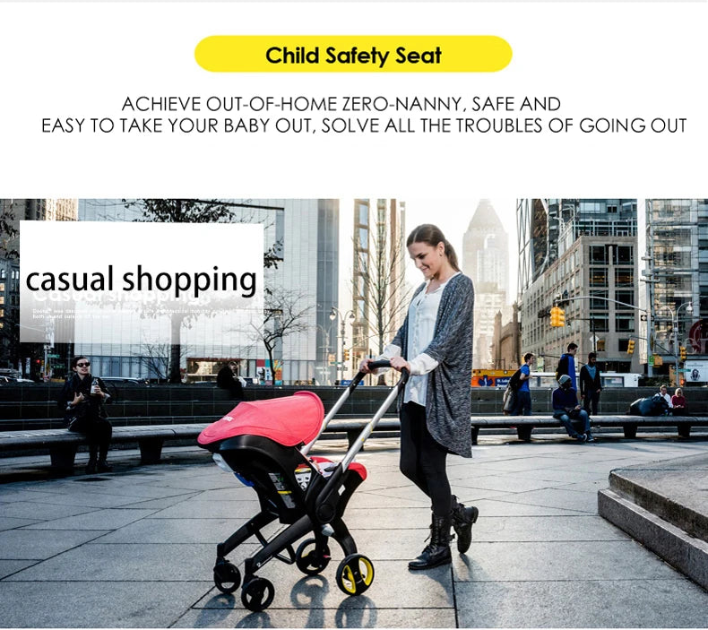 Newborn to Toddler Travel System All-in-One Baby Mobility Solution, Stroller + Car Seat + Cradle + Basket, Anti-Rebound Handle Design, Shock Absorption Plastic, 5-Point Safety Belt, Foot Brake, Unfold 82cm, Fold 60cm, 0-6 Yea