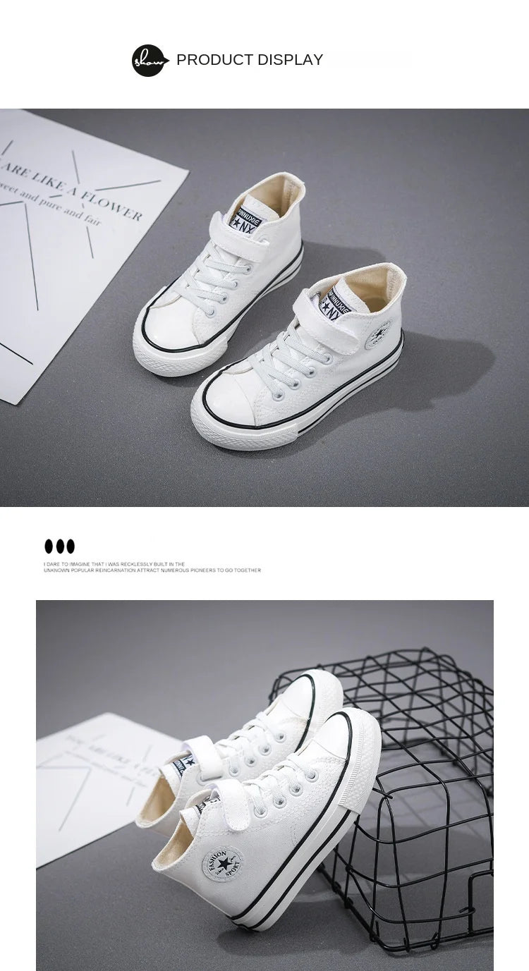 Canvas Shoes Student Casual New Children Hook and Loop Slip on Flat Board Shoes Kids Soft Bottom Non Slip Breathable Sneakers