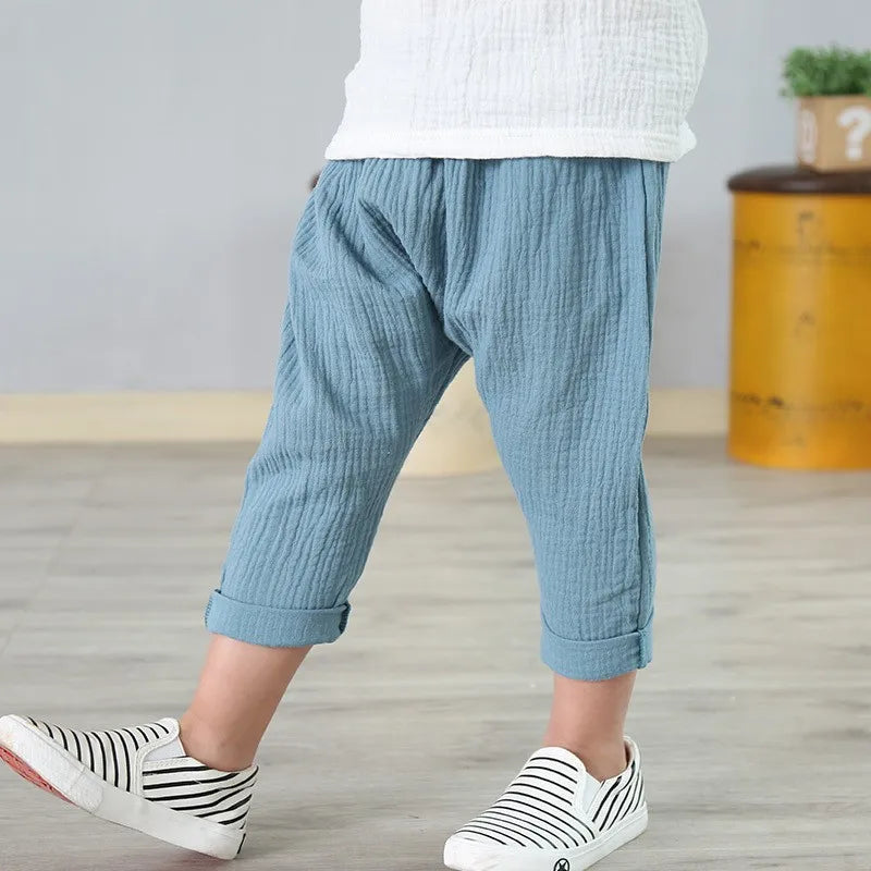 Kids Pants Boy Girl Summer Linen Pleated Trousers Children Ankle-length Pants for Baby Boys Pants Casual Harem kids clothes