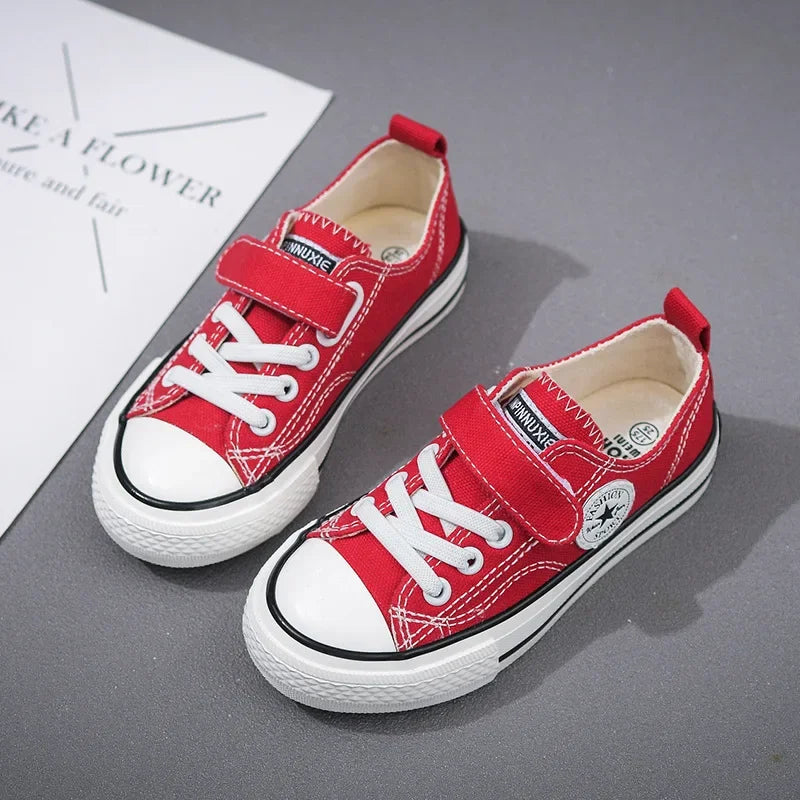 Canvas Shoes Student Casual New Children Hook and Loop Slip on Flat Board Shoes Kids Soft Bottom Non Slip Breathable Sneakers