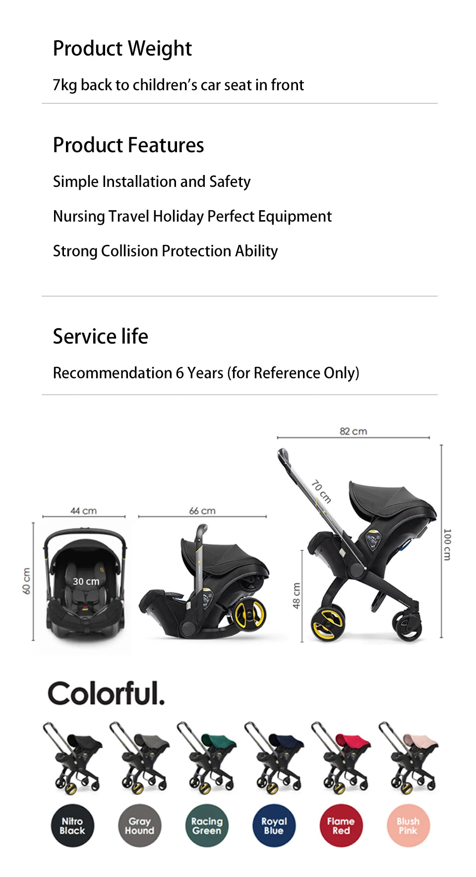 Newborn to Toddler Travel System All-in-One Baby Mobility Solution, Stroller + Car Seat + Cradle + Basket, Anti-Rebound Handle Design, Shock Absorption Plastic, 5-Point Safety Belt, Foot Brake, Unfold 82cm, Fold 60cm, 0-6 Yea