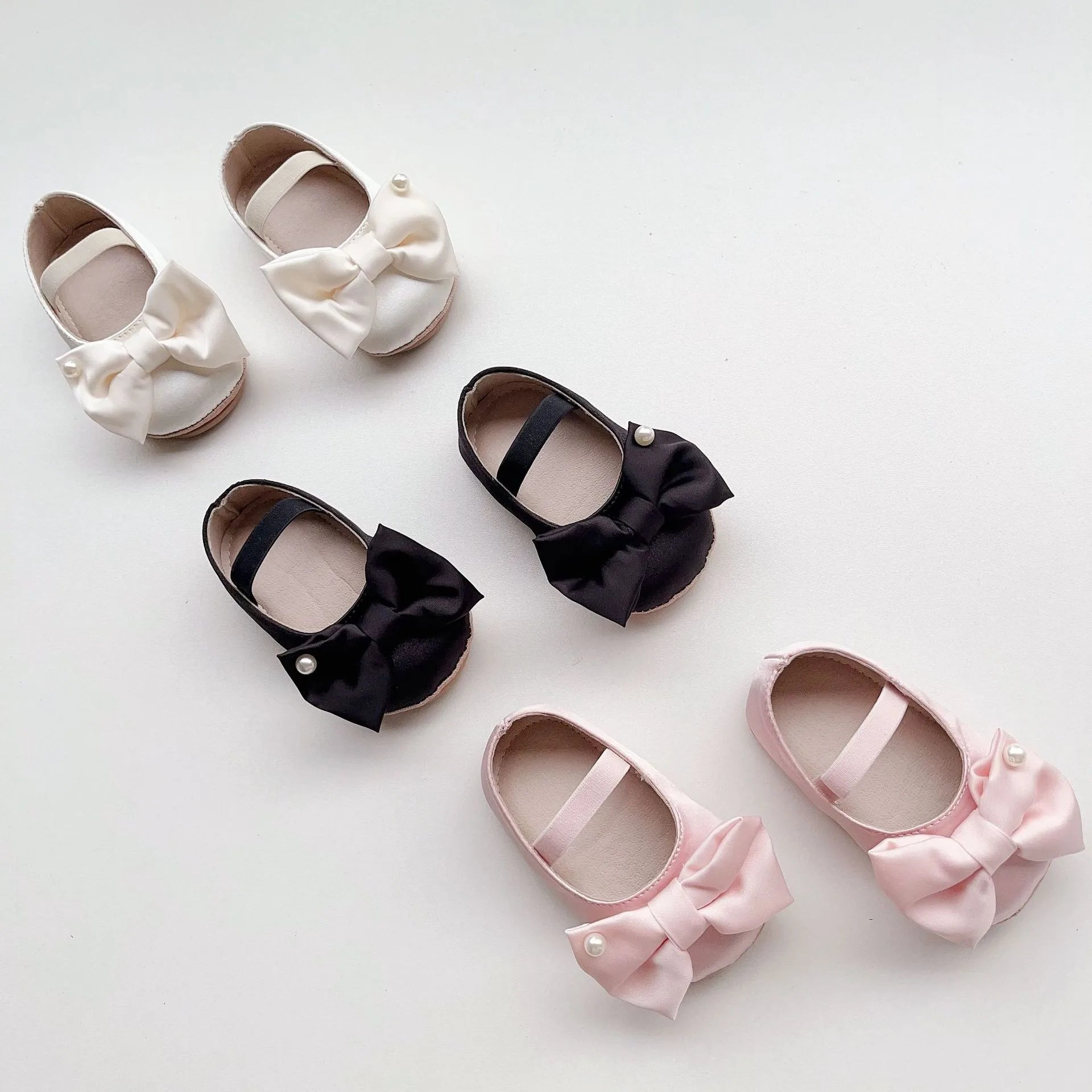 0-18M Newborn Baby Bowknot Shoes Rubber Sole Anti-slip PU Ballet Slippers Infant Girl Dress First Walkers Kids Pearl Crib Shoes