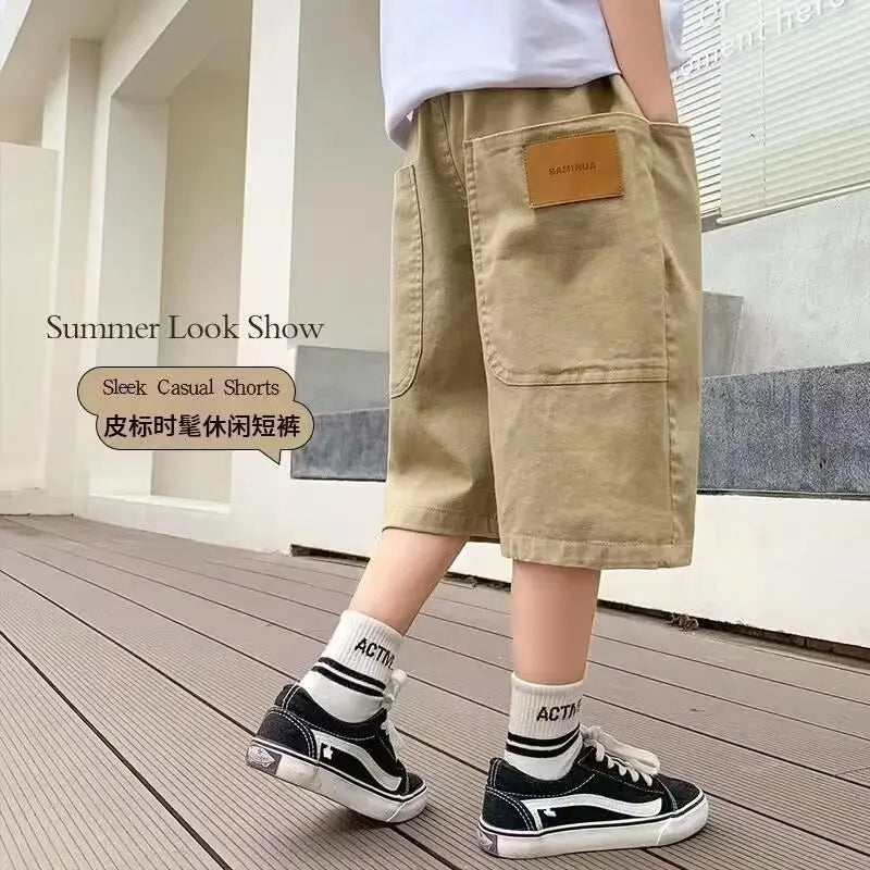 UNITIM Summer 3-14Y Kids Boy Shorts Sticker Pockets Children Boys Half-length Pant Loose Casual Elastic Waist Junior Boys Shorts