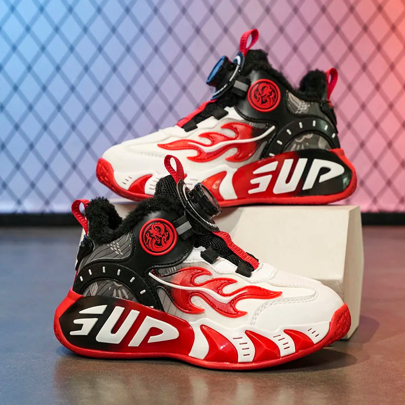 New autumn/winter 2025 children's basketball shoes with waterproof leather surface and training sports shoes for boys and girls