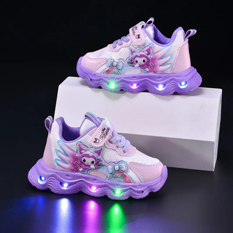 2026 Summer Sanrio Kuromi Child Casual Shoes New Style Led Light Sneakers   Kids Anti-Slip Running Shoes