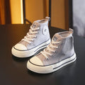 Spring Autumn Children Canvas Shoes Boys High Top Girls Casual Board Shoes Soft Soled Velcro Antiskid Solid Color Breathable