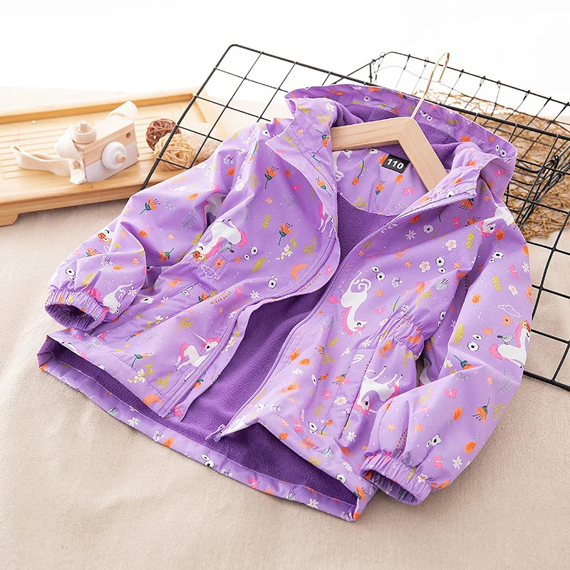 Toddler Girls Unicorn Hooded Waterproof Windproof Jacket - Spring Coat for Kids