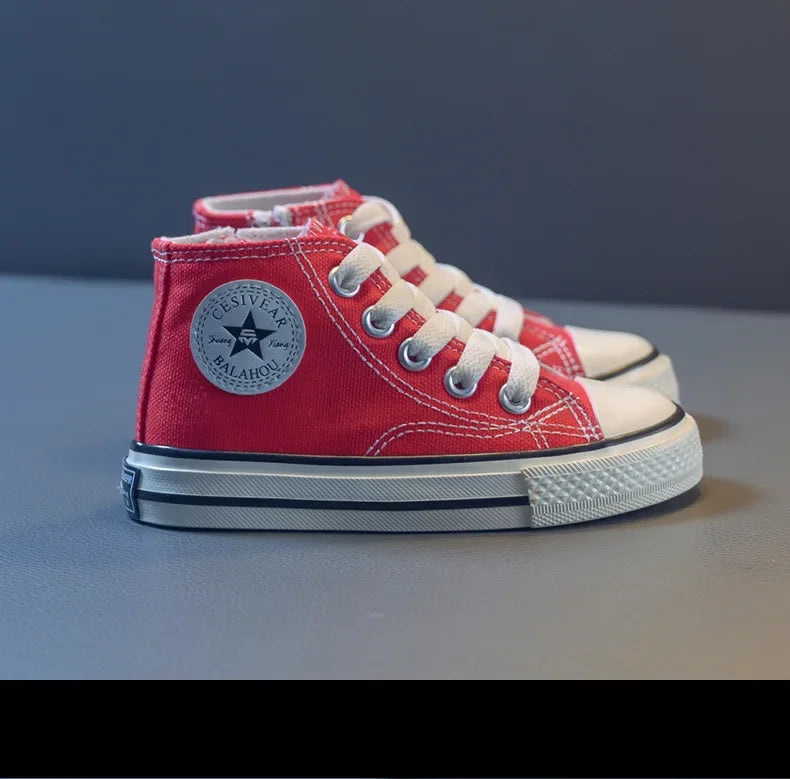 Girls Spring Korean Version Soft Soled Casual Shoes Boys High Top Canvas Shoes Children Antiskid Student Board Shoes Solid Color