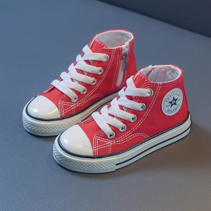 Girls Spring Korean Version Soft Soled Casual Shoes Boys High Top Canvas Shoes Children Antiskid Student Board Shoes Solid Color