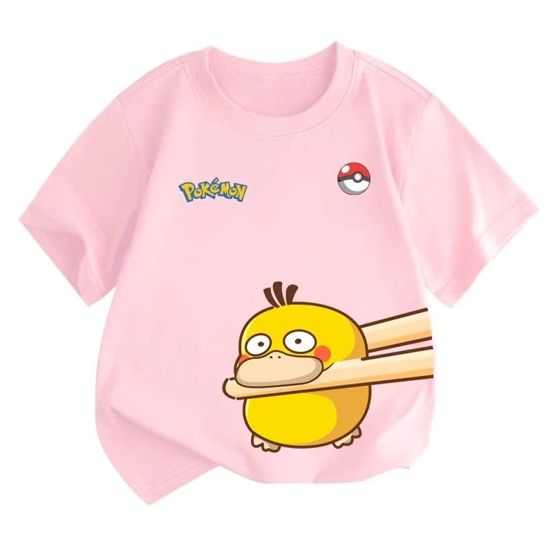 Potdemiel Summer New Pikachu Print Children's Pure Cotton T-Shirt, Boys and Girls, Comfortable and Breathable Children's T-Shirt
