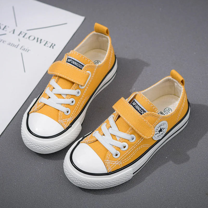 Canvas Shoes Student Casual New Children Hook and Loop Slip on Flat Board Shoes Kids Soft Bottom Non Slip Breathable Sneakers