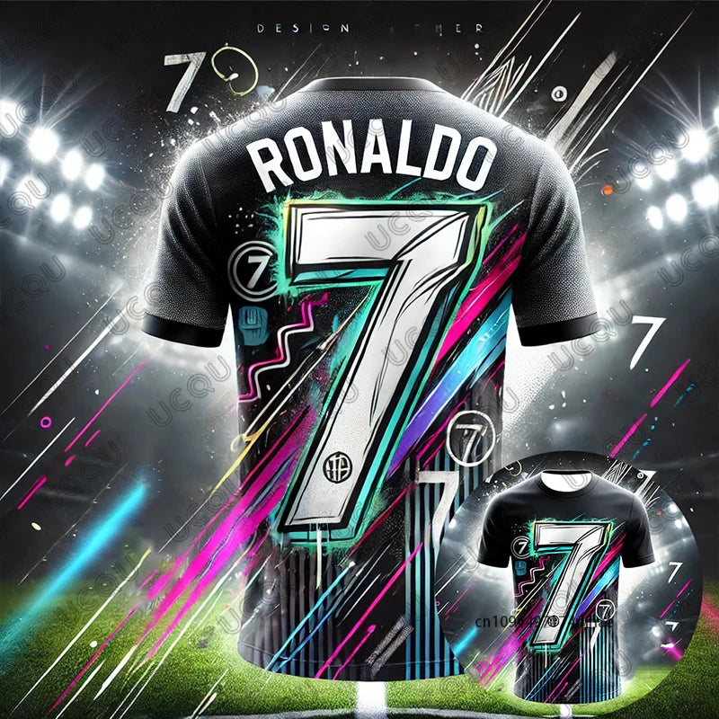 New Arriavl Summer Ai Design Graffiti Ronaldo #7 Print Football Jersey For Children T-shirt Casual Tees Sports Kids/Adult Tops