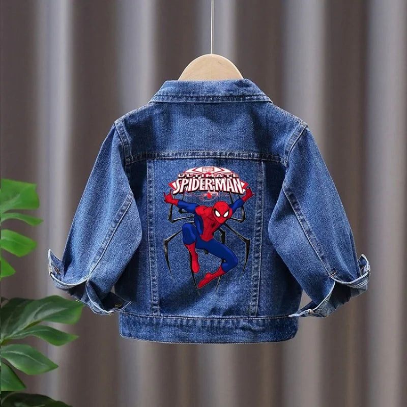 Cartoon Spiderman Print Boys' Casual Single-Button Denim Jacket Spring Autumn New Style Children's Jeans Coat for Ages 2-11