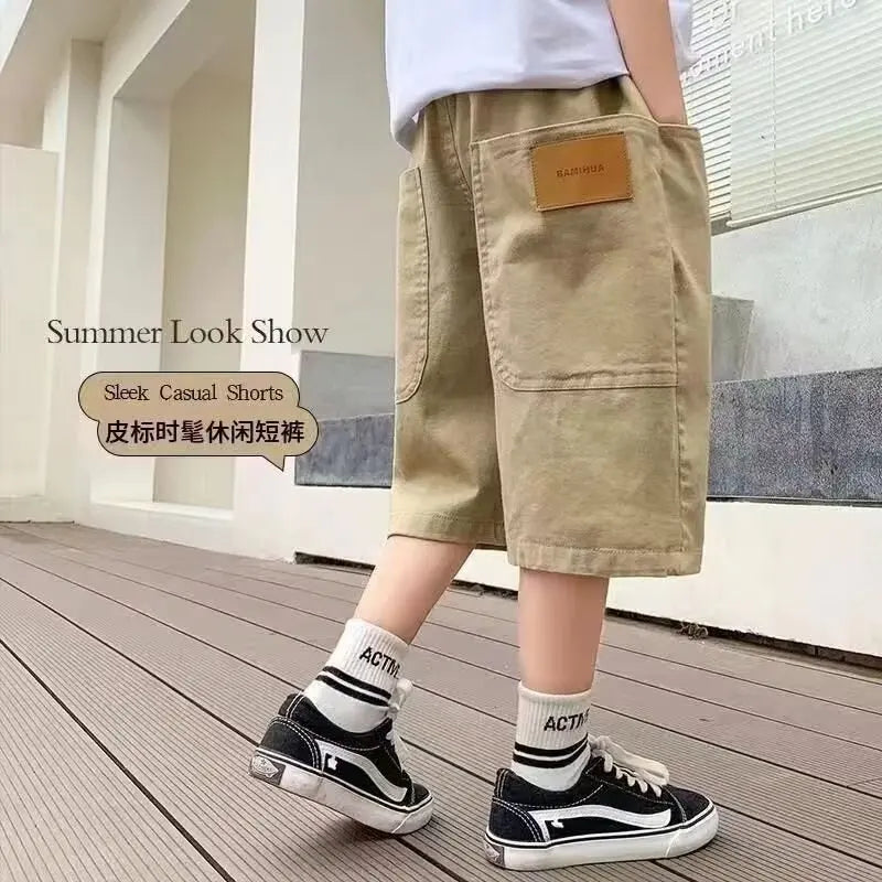 UNITIM Summer 3-14Y Kids Boy Shorts Sticker Pockets Children Boys Half-length Pant Loose Casual Elastic Waist Junior Boys Shorts