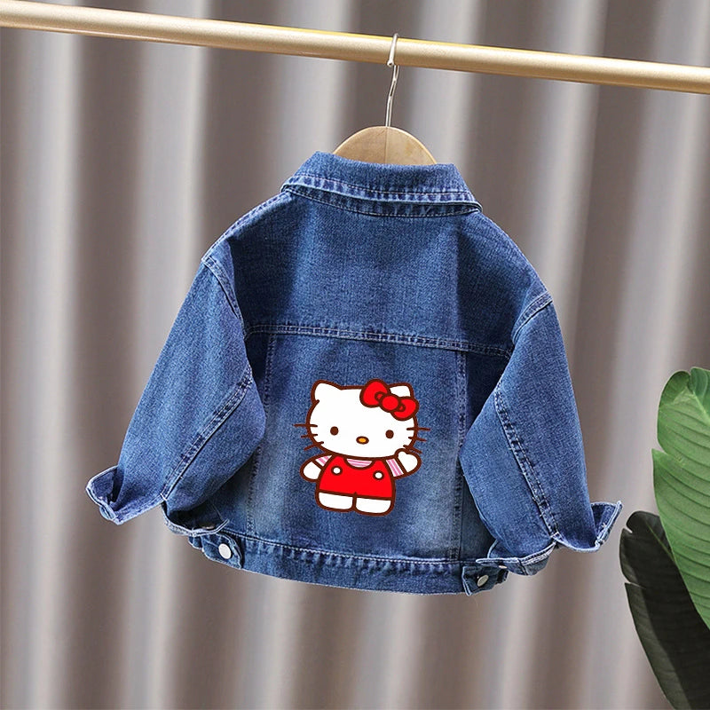 Spring Autumn Cartoon Hello Kitty Baby Girls Denim Jacket Coat Kids Outerwear 2-11 Years Old New Children's Clothing