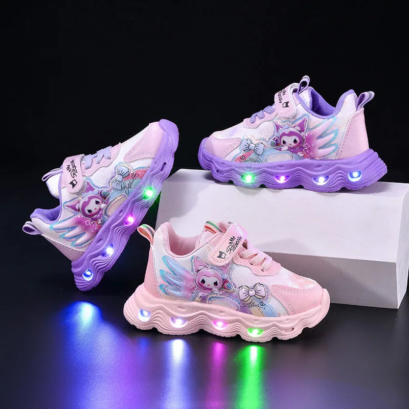 2026 Summer Sanrio Kuromi Child Casual Shoes New Style Led Light Sneakers   Kids Anti-Slip Running Shoes