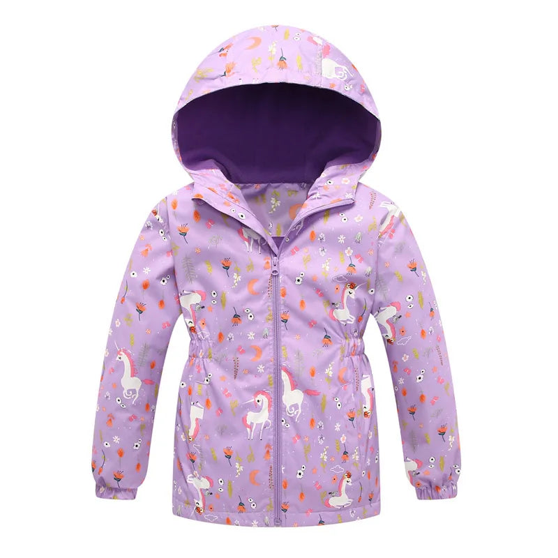 Toddler Girls Unicorn Hooded Waterproof Windproof Jacket - Spring Coat for Kids