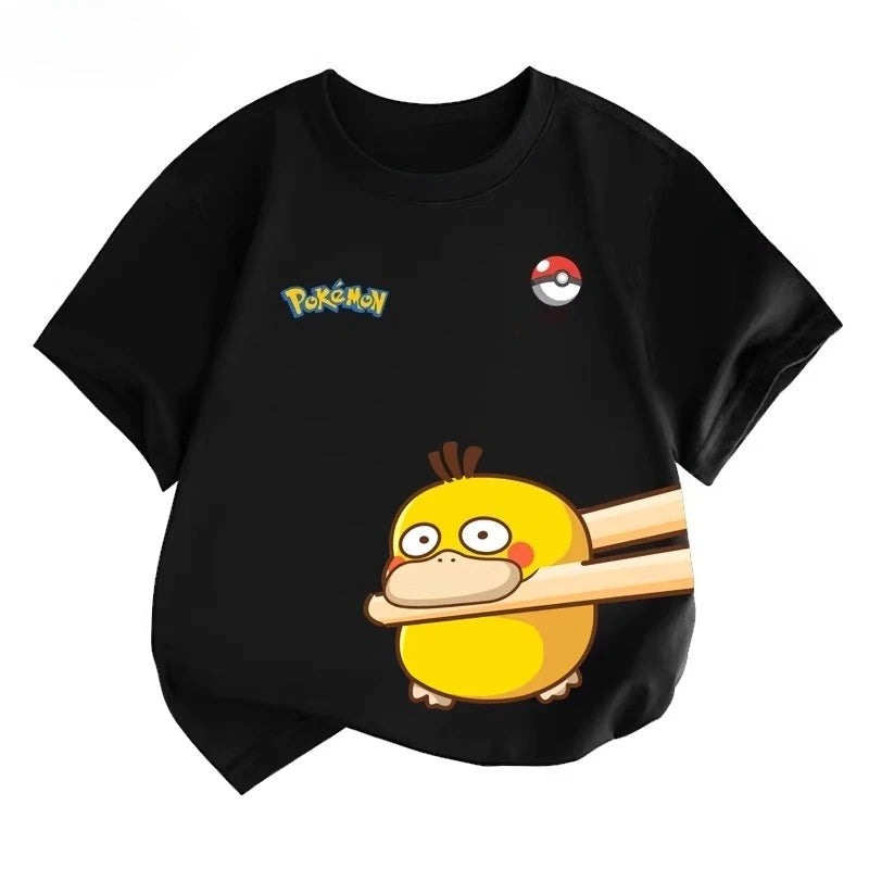 Potdemiel Summer New Pikachu Print Children's Pure Cotton T-Shirt, Boys and Girls, Comfortable and Breathable Children's T-Shirt