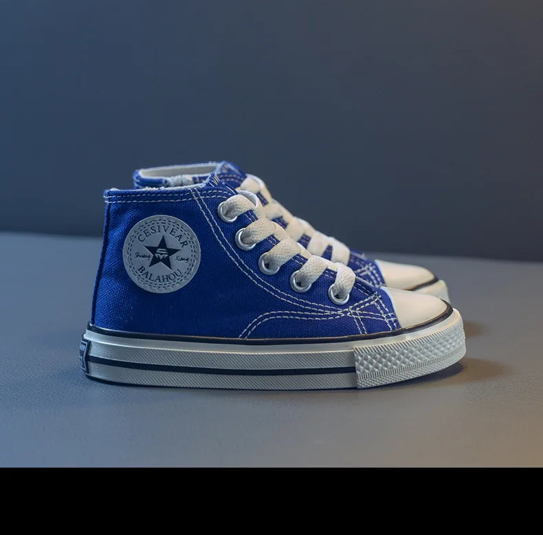 Girls Spring Korean Version Soft Soled Casual Shoes Boys High Top Canvas Shoes Children Antiskid Student Board Shoes Solid Color