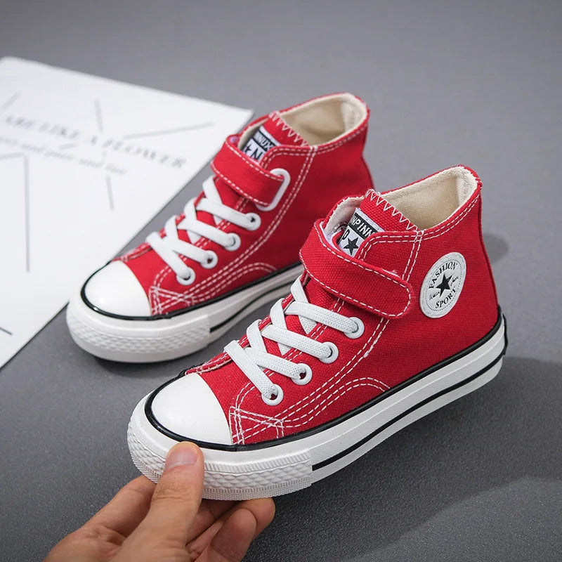 Canvas Shoes Student Casual New Children Hook and Loop Slip on Flat Board Shoes Kids Soft Bottom Non Slip Breathable Sneakers