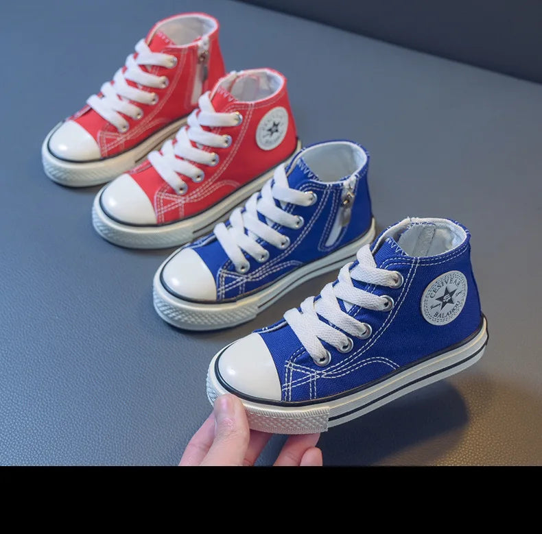 Girls Spring Korean Version Soft Soled Casual Shoes Boys High Top Canvas Shoes Children Antiskid Student Board Shoes Solid Color