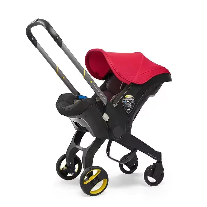 Newborn to Toddler Travel System All-in-One Baby Mobility Solution, Stroller + Car Seat + Cradle + Basket, Anti-Rebound Handle Design, Shock Absorption Plastic, 5-Point Safety Belt, Foot Brake, Unfold 82cm, Fold 60cm, 0-6 Yea