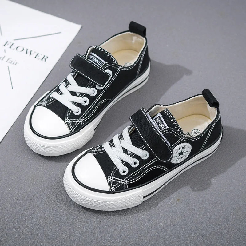 Canvas Shoes Student Casual New Children Hook and Loop Slip on Flat Board Shoes Kids Soft Bottom Non Slip Breathable Sneakers
