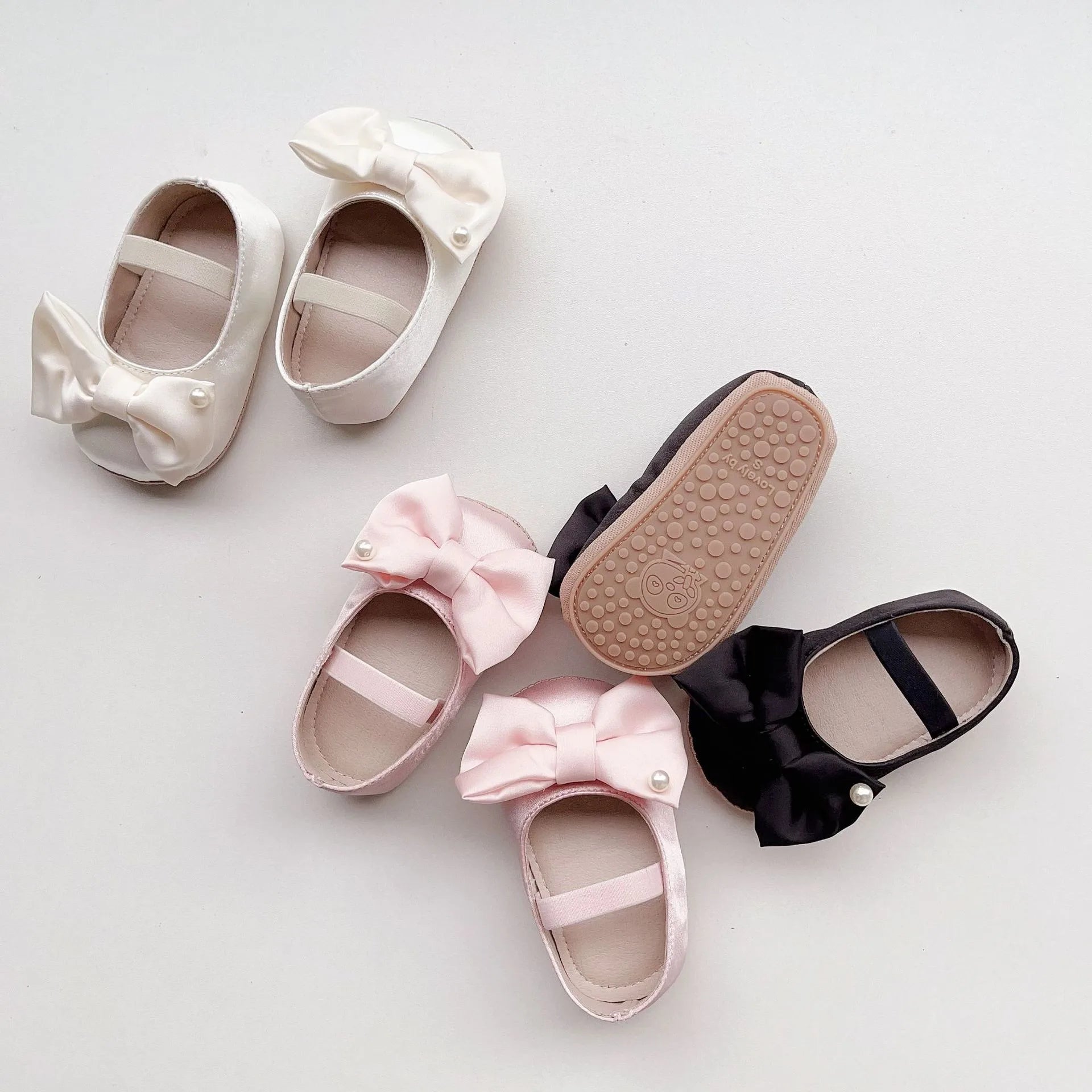 0-18M Newborn Baby Bowknot Shoes Rubber Sole Anti-slip PU Ballet Slippers Infant Girl Dress First Walkers Kids Pearl Crib Shoes