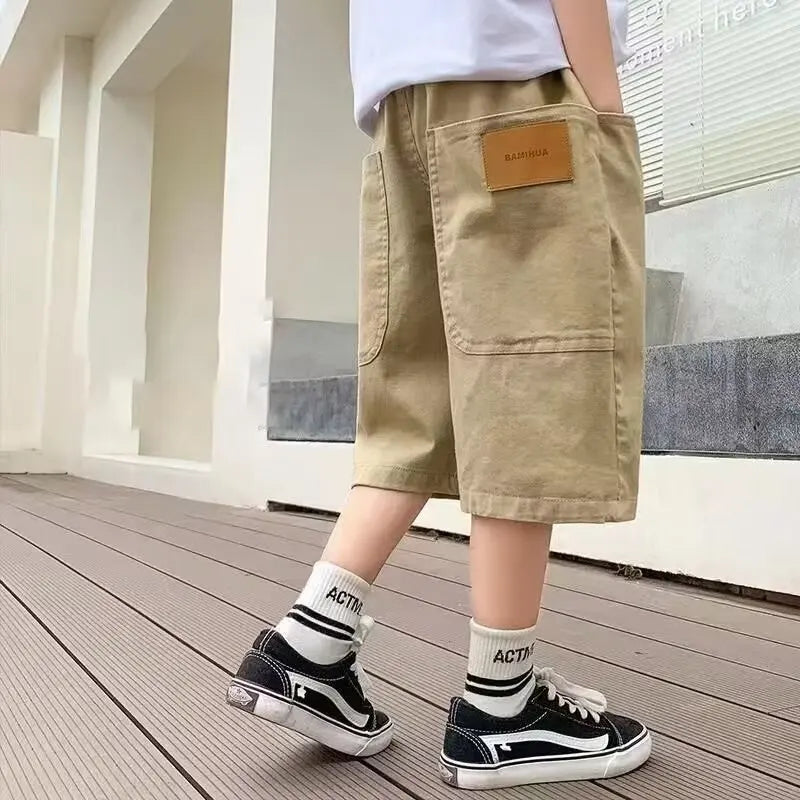 UNITIM Summer 3-14Y Kids Boy Shorts Sticker Pockets Children Boys Half-length Pant Loose Casual Elastic Waist Junior Boys Shorts