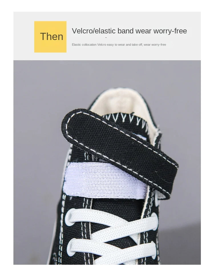 Canvas Shoes Student Casual New Children Hook and Loop Slip on Flat Board Shoes Kids Soft Bottom Non Slip Breathable Sneakers