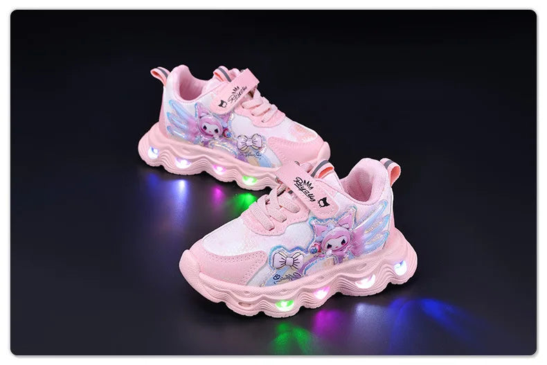 2026 Summer Sanrio Kuromi Child Casual Shoes New Style Led Light Sneakers   Kids Anti-Slip Running Shoes
